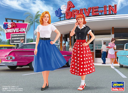 Hasegawa HFC10 1:24 50's American Girls Figure (Two Kits in The Box) Model