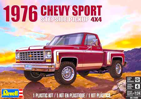 Revell 85-4486 1976 Chevy Sport Stepside Pickup 4X4 Model Truck Kit 1:24 Scale  Plastic Model Building Kit,